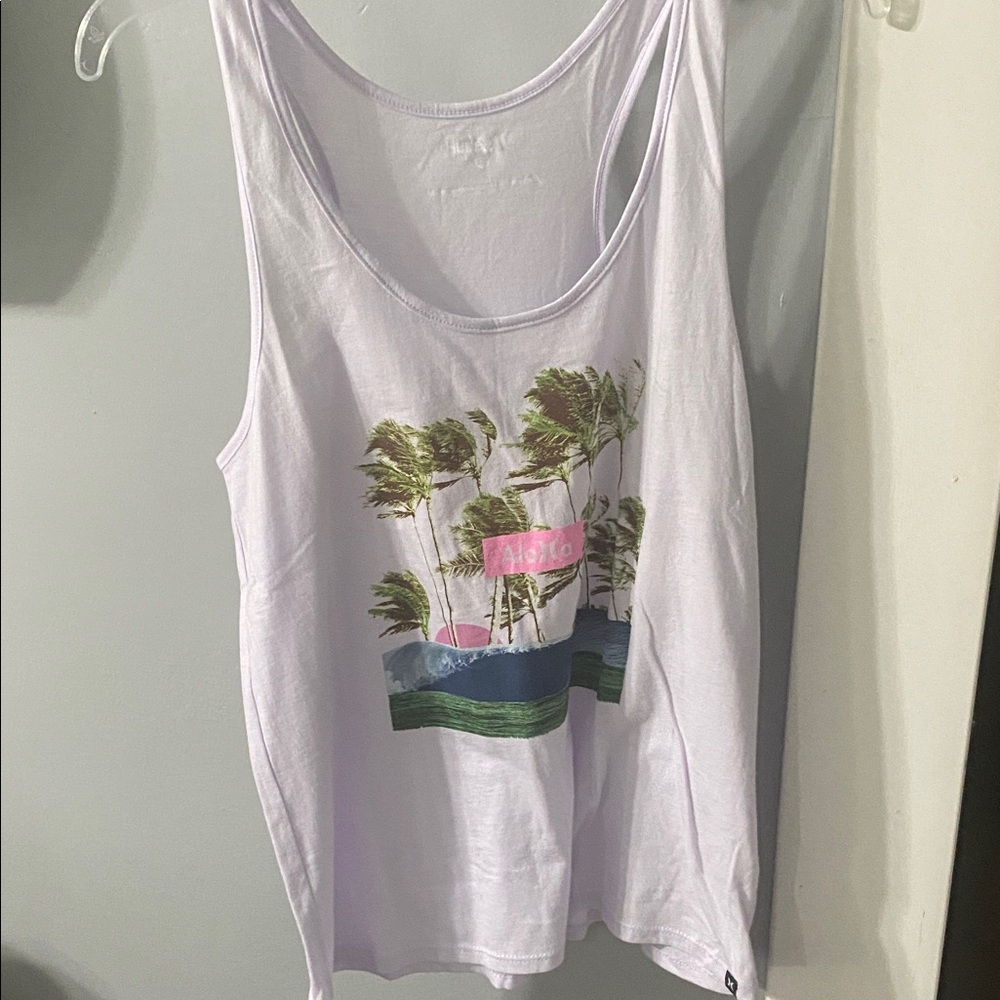 Hurley White Tank Top with Green and Pink Design